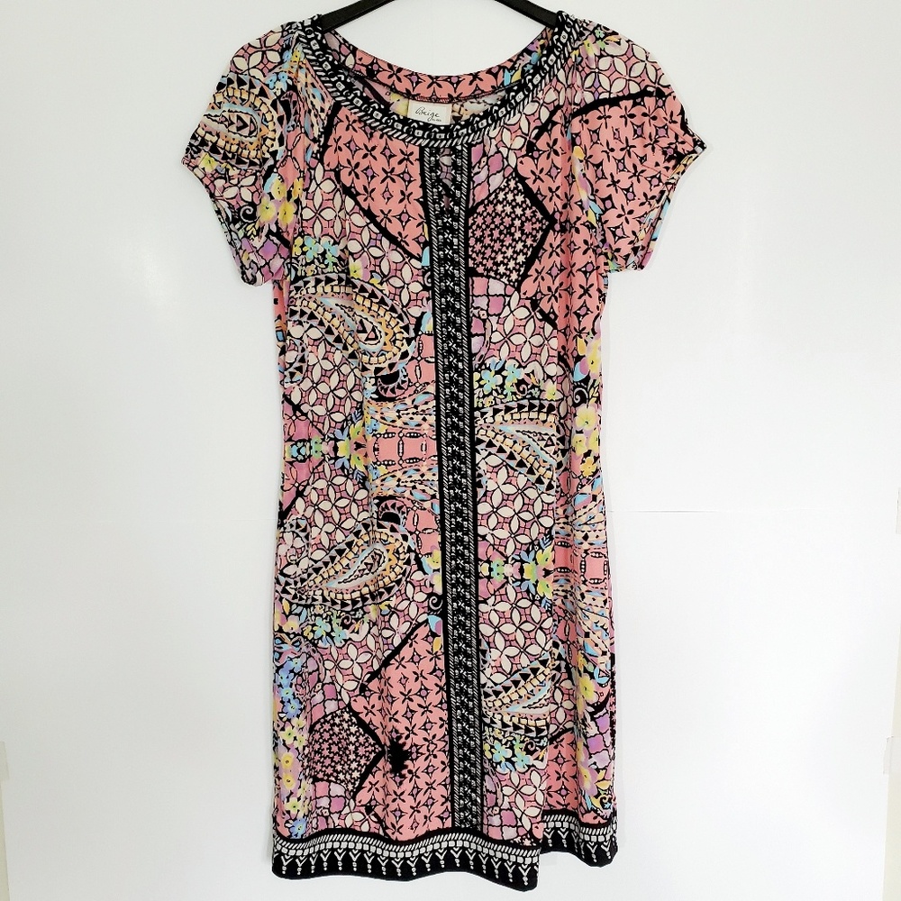 Beige Mixed Print Short Sleeved Midi Dress